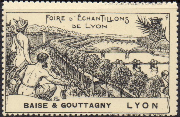 France : Lyon : Vignette Cinderella 1916 Foire d'Echantillons de Lyon : Train + Tramway : Participant Baise & Gouttagny 